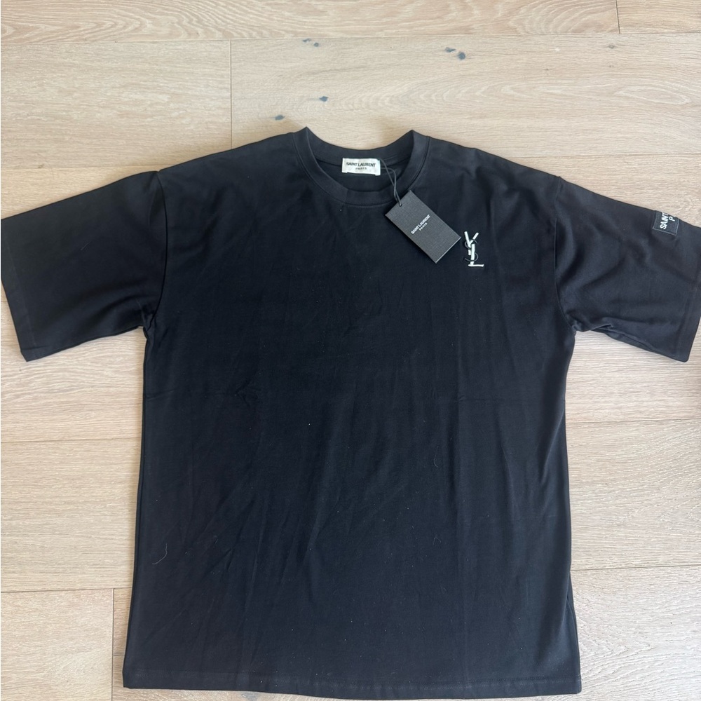 Saint Laurent Black Short Sleeve Logo Tee